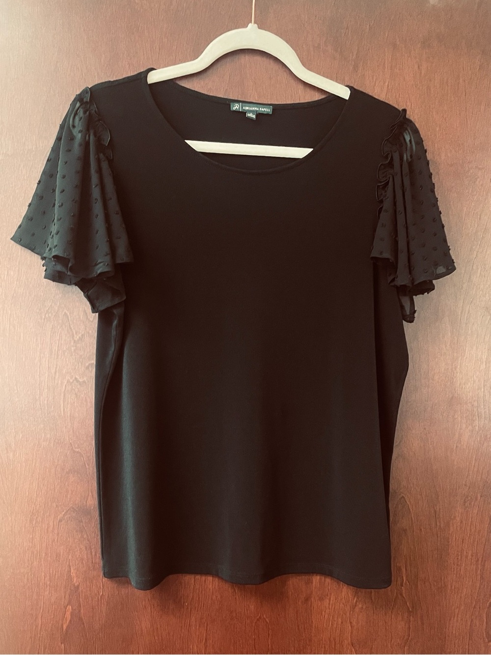 Adrianna Papell Black Flutter Sleeve Women's Top Size Large